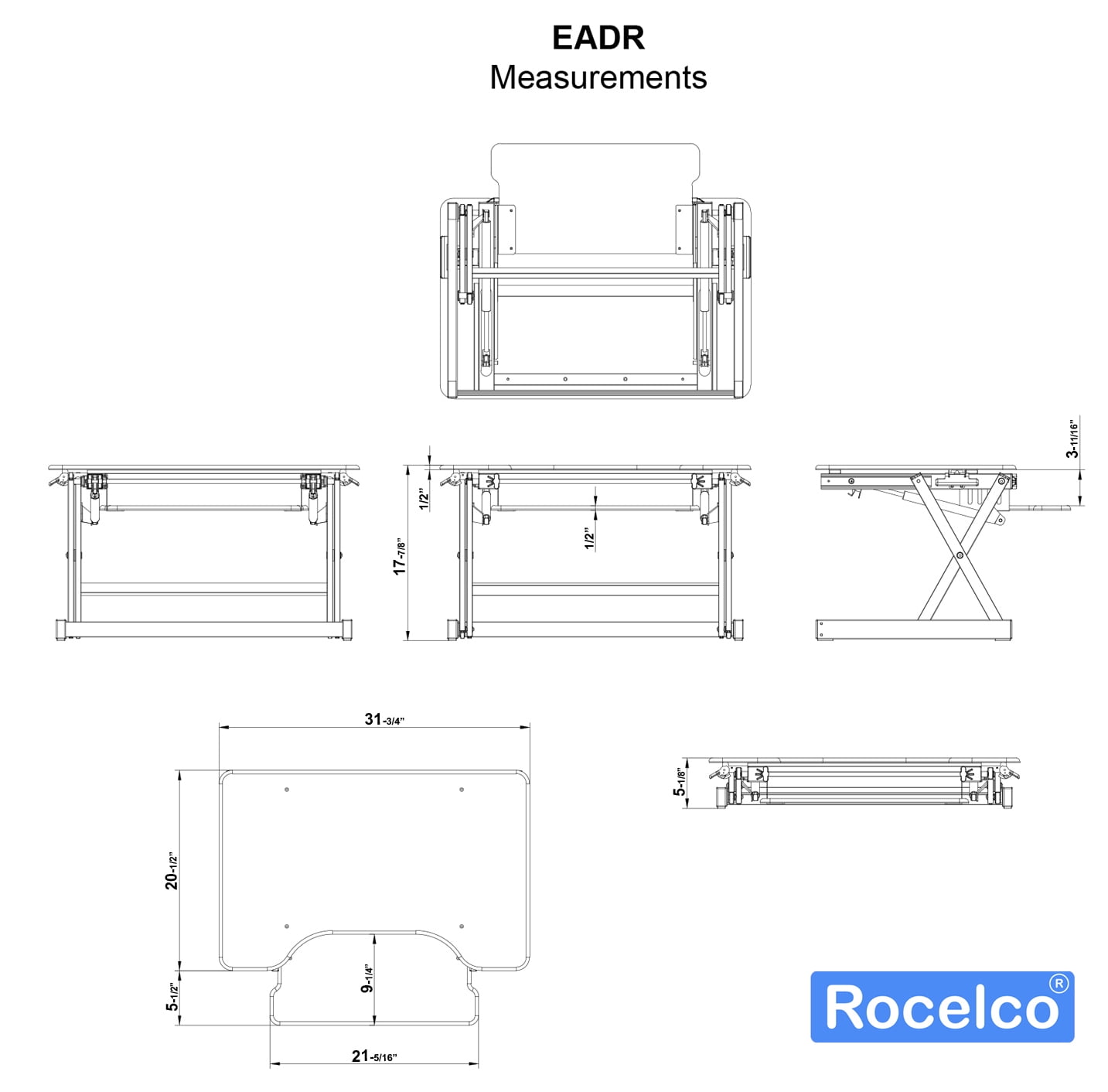 Rocelco 32in. Height Adjustable Standing Desk Converter BUNDLE | Sit Stand Computer Workstation Riser with Anti Fatigue Mat | Dual Monitor Retractable Keyboard Tray Gas Spring | Black (R EADRB-MAFM)