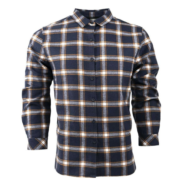 Burnside Women's No Pocket Yarn-Dyed Long Sleeve Flannel Shirt 5212 Navy/ Orange L