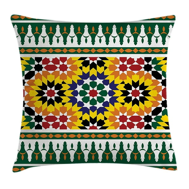 Moroccan Throw Pillow Cushion Cover by , Vibrant Old Fashion Indie