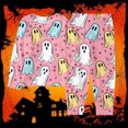 thumbnail image 2 of CUZIBR Girls Halloween Pajamas Outfits Sets Colorful Cartoon Ghost Star Cartoon Print Long Sleeve Crew Neck Top Pants Comfortable Casual Loungewear Kids Homewear,A-Pink,2Y, 2 of 4