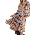thumbnail image 1 of Vestido Corto Estampado de Larga con Cuello en V para Mujer, Estilo Bohemio Informal y Holgado, Ideal para la Playa. Albaricoque S, 1 of 9