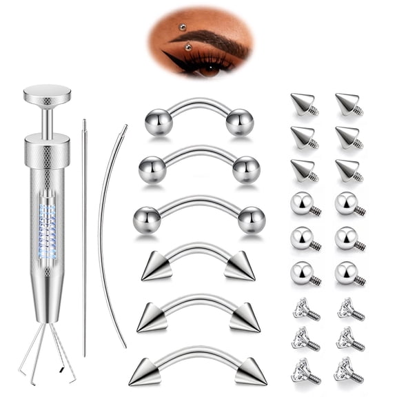 AMASIS 316L Surgical Steel 14G Eyebrow Rings Set, Curved Barbell, CZ Ball Spike Ends, with Tools, for Women and Men