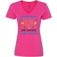 thumbnail image 3 of Inktastic Happy Hanukkah Sweater Style Design with Menorah and Dreidel Women's V-Neck T-Shirt, 3 of 5