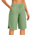 thumbnail image 2 of WTOBBY Women's Summer Casual Solid Color Cotton-Like Elastic Waist Culottes Bermuda Shorts with Pockets, Loose-Fit Design for Warm Weather Comfort and Fashionable Style,Green 2XL, 2 of 4