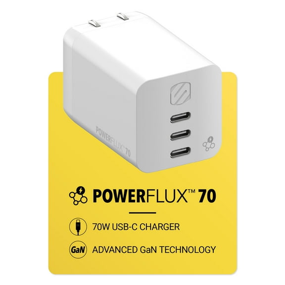 Scosche PowerFlux 70 3-Port 70W USB-C Fast Charging Wall Block Adapter w/ Multiple Ports HPD70WT-SP