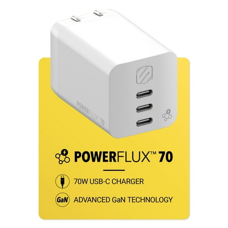 Scosche PowerFlux 70 3-Port 70W USB-C Fast Charging Wall Block Adapter w/ Multiple Ports HPD70WT-SP