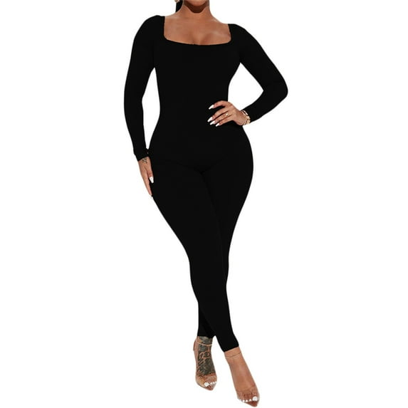 Sedceaty Women Workout Romper Solid Color Backless Long Sleeve Pants Jumpsuits for Sports Gym Yoga Fitness