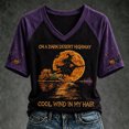 thumbnail image 3 of Women's Halloween Witch Moon Graphic T Shirt V Neck Short Sleeve Color Block Raglan Casual Fall Holiday Printed Tee, 3 of 5