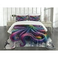 thumbnail image 3 of Ambesonne Colorful Quilted Bedspread Set 3 Pcs, Vintage Marine Kraken Rave, Queen Size, Purple Turquoise Grey, 3 of 4