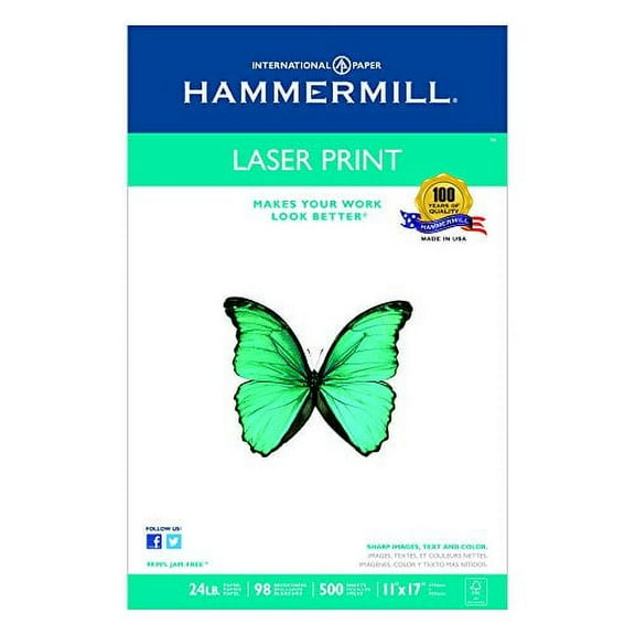 Hammermill Paper, Laser Print Paper, 24lb, 11 x 17, Ledger, 98 Bright, 500 Sheets / 1 Ream, (104620R), Made The USA