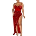 thumbnail image 1 of FcBaudy Camisole Sans Manches Robe Col en V, Robes d'Été pour Femmes, Robes pour Femmes Robe Fendue Irrégulière en Maille Solide Robe Col en V pour Femmes, 1 of 5