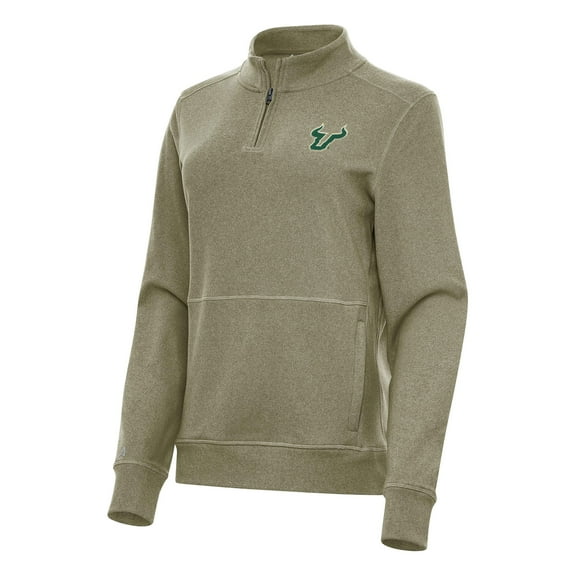 Women's Antigua Heather Olive South Florida Bulls Crush Quarter-Zip Fleece Sweatshirt