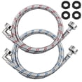thumbnail image 1 of Mangueras para lavadora Beaquicy de acero inoxidable de 4 pies, paquete de 2 unidades, 90 grados, 1 of 6