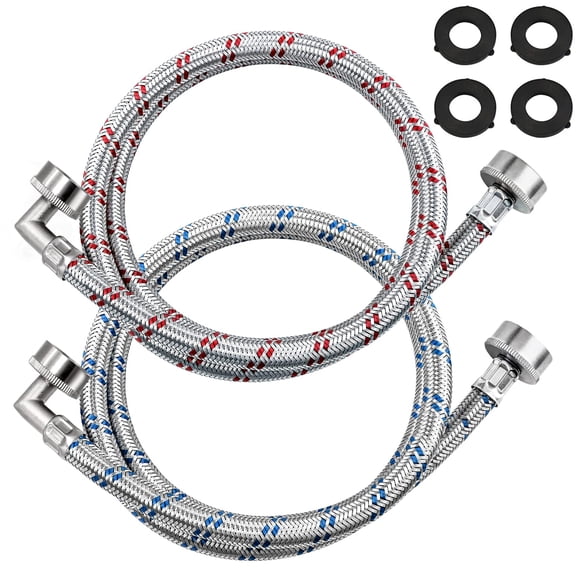 Mangueras para lavadora Beaquicy de acero inoxidable de 4 pies, paquete de 2 unidades, 90 grados