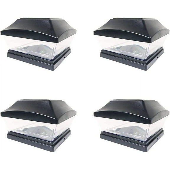 iGlow 4 Pack Black Outdoor Garden 6 x 6 Solar SMD LED Post Deck Cap Square Fence Light Landscape PVC Vinyl Wood