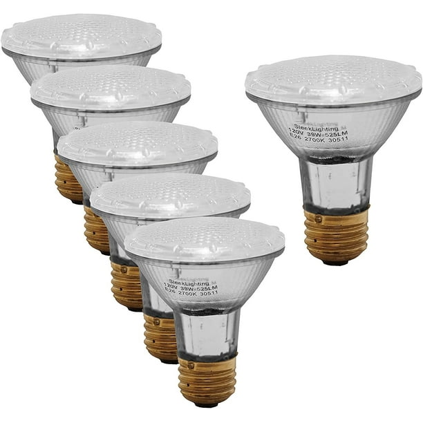 Sleek Lighting Pack of 6 Halogen Flood Light Bulbs (120 Volt) PAR20-39-Watt 2700K Light High Output 620Lumens Bulbs