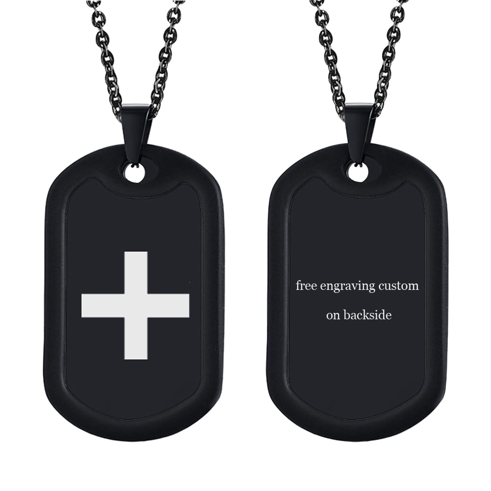 Personalized Greek Cross Necklace for Men Women,Stainless Steel Name Quote Custom Cross Dog Tag Christian Necklace Baptism Religious Jewelry with Silicone Silencer