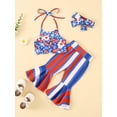 thumbnail image 2 of Toddler Baby Girl 4th of July Outfit Floral Print Sleeveless Halter Crop Vest Top with Flare Pants Set Patriotic Clothes, 2 of 9