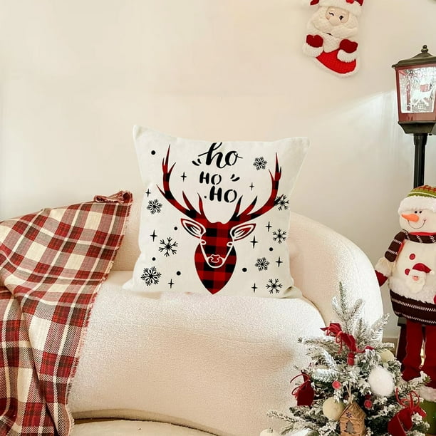 Festive Feeling Decoration Sofa Pillow Cover Christmas Letter Print Chair Cushion Cover Linen Cushion Cover