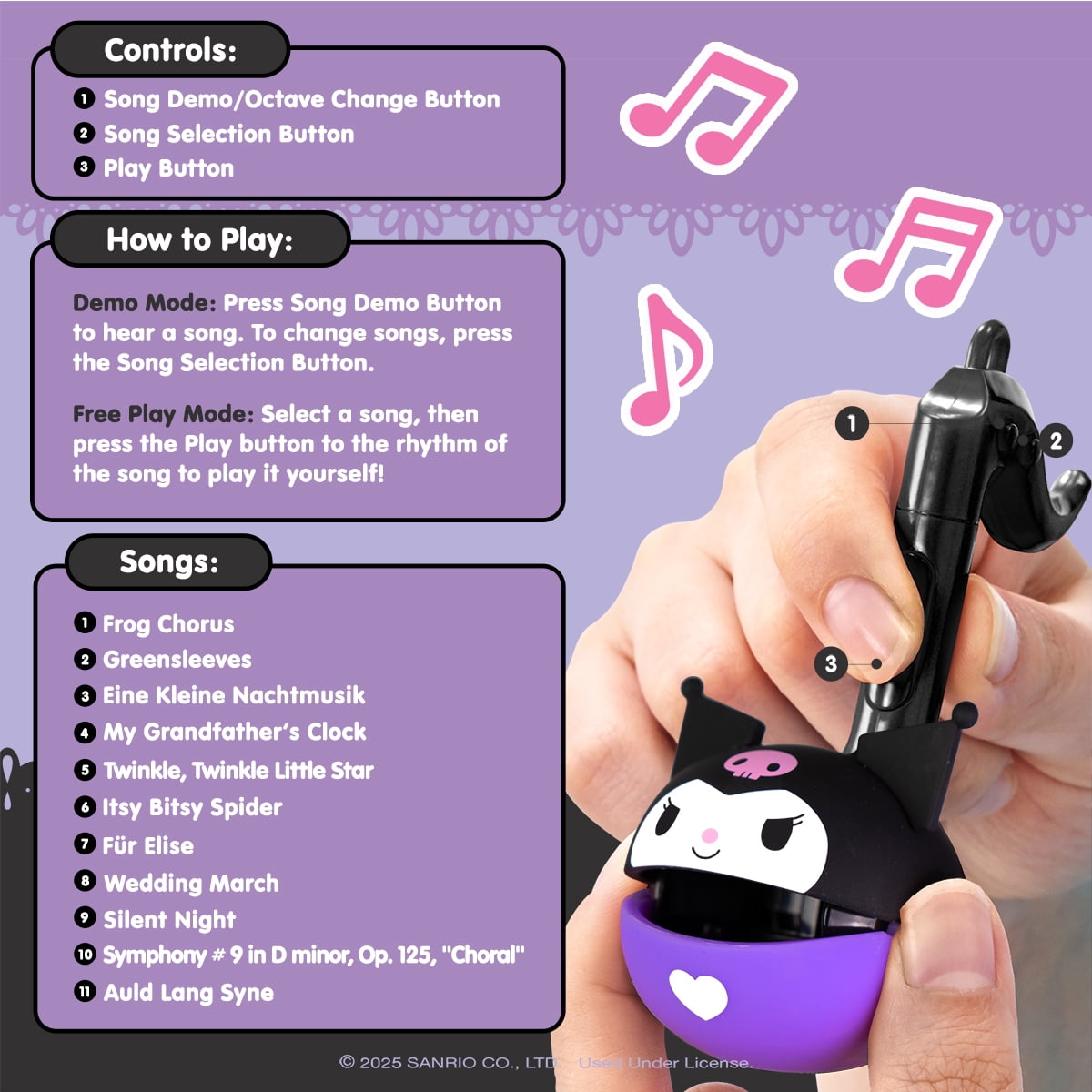 Otamatone Melody Sanrio Portable Small Size Electronic Keychain Musical Toy from Japan - Kuromi