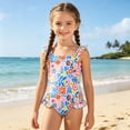 thumbnail image 5 of Rggeeun Girls Toddler One-Piece Colorful Floral & Leaves Pattern Wide Straps Square Neck U-Back Elastic with Ruffle for Summer Beach Play Fashion Bathing Suit,Pink,5 Years, 5 of 6