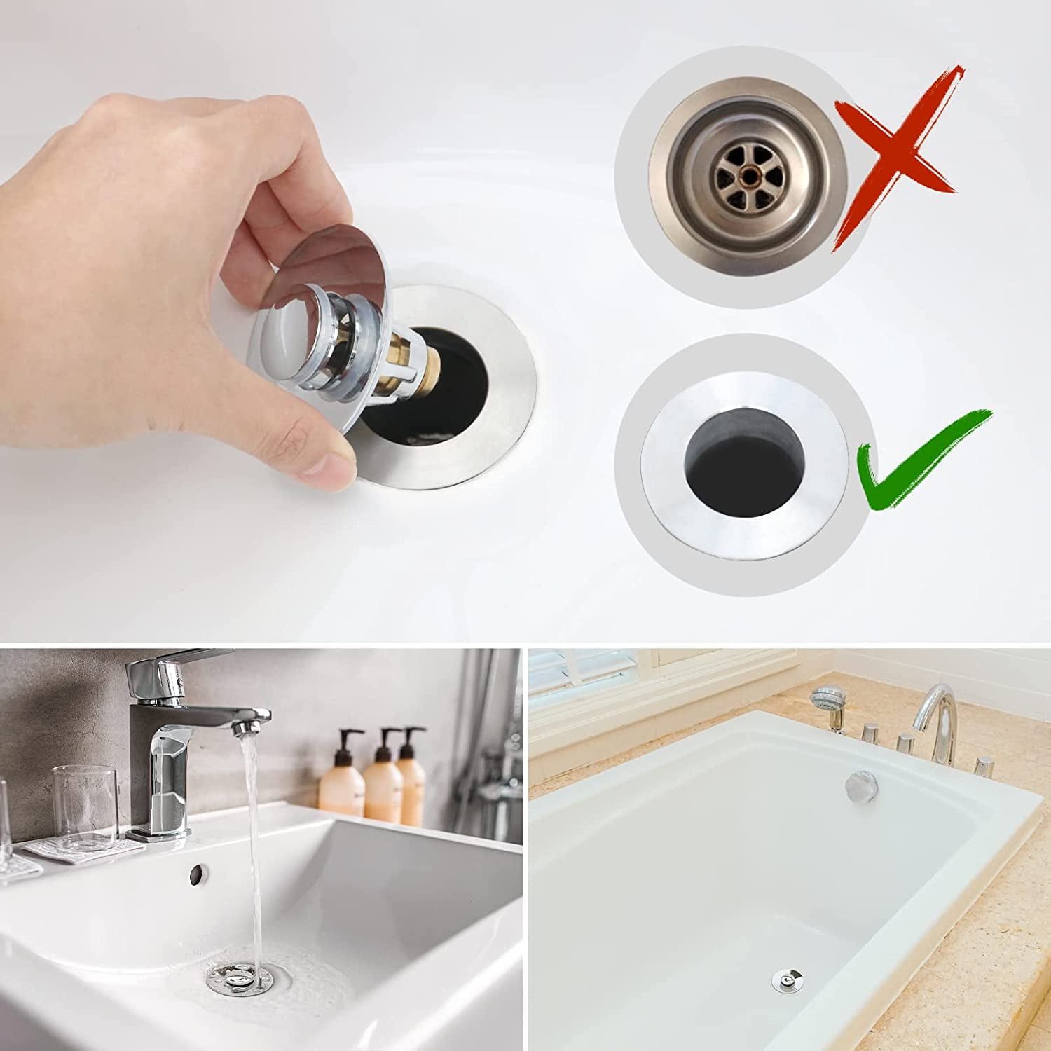 Universal Bathroom Sink Stopper, Basin Pop-Up Sink Drain Strainer, Anti  Clogging Sink Drain Filter, Bathroom Sink Drain Plug No Overflow with Hair  Catcher for 1.07-1.6 inch Drain 