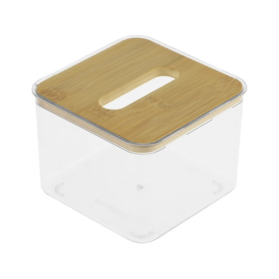 1 Pc Convenient Small Square Tissue Box Holder for Living Room Table Clear PET Bamboo