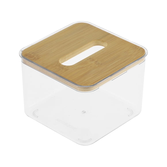 1 Pc Caja de pañuelos cuadrada pequeña conveniente para mesa de sala clara de PET y bambú