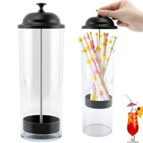 10.6 in Straw Dispenser with Lid, Tutuviw Plastic Straw Holder for Counter, Drinking Straw Organizer Container Transparent Straw Holder for Most Straws, Black (Straws Not Include)