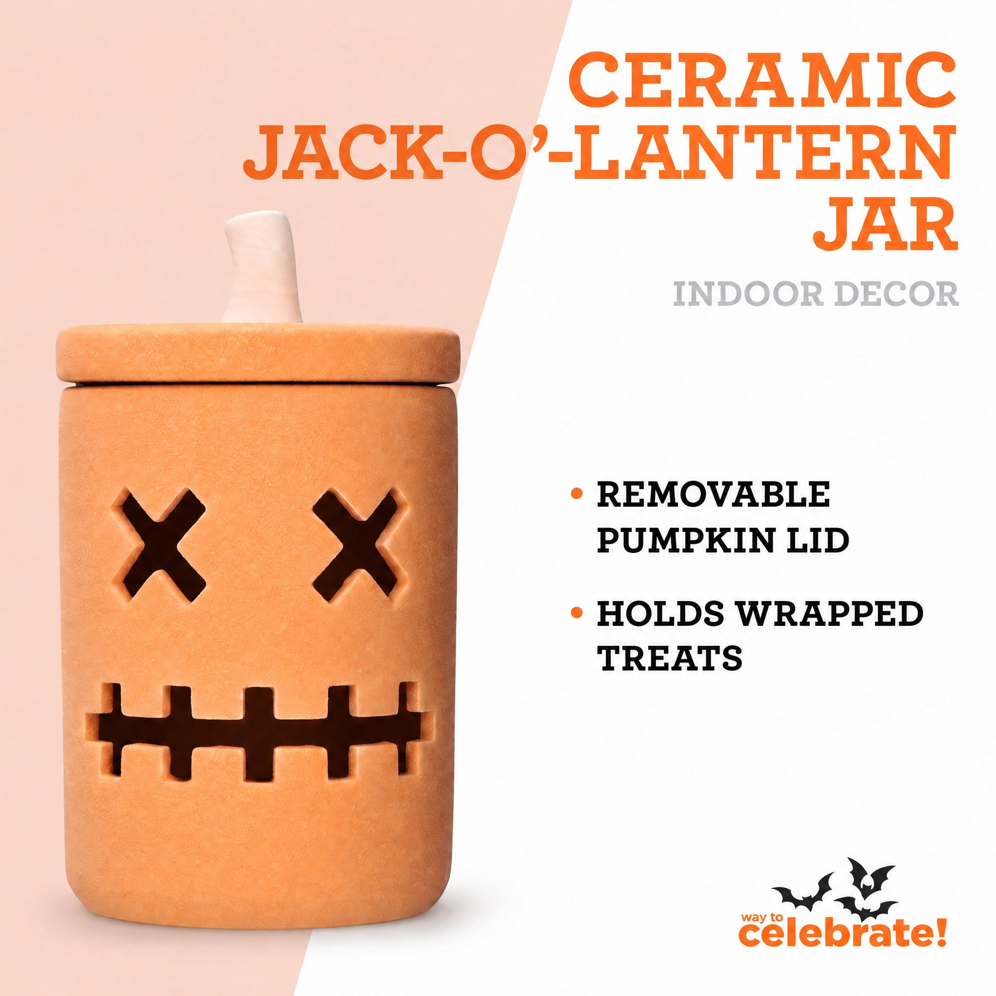 Ceramic Jack-o'-Lantern Jar, Orange, 6.6", Halloween by Way To Celebrate