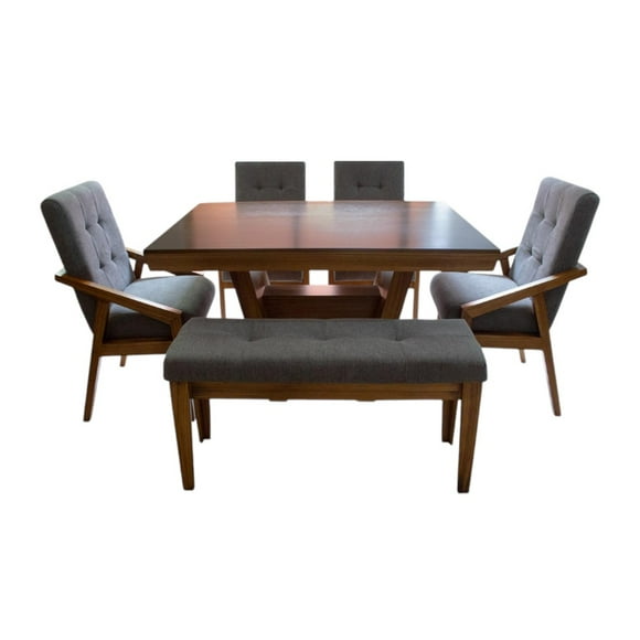 Comedor ANSOAL gris para 6 personas con mesa de madera