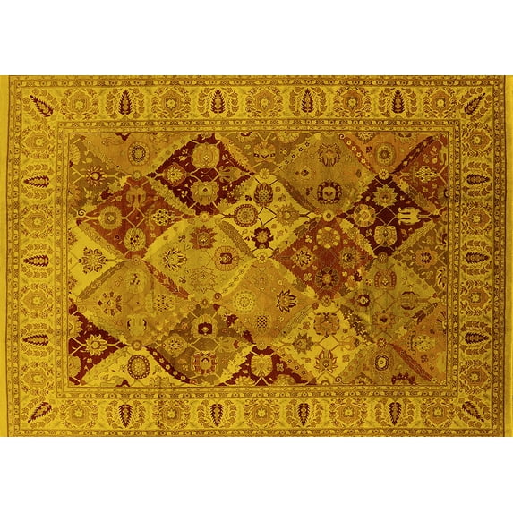 Ahgly Company Machine Washable Indoor Rectangle Oriental Yellow Industrial Area Rugs, 2' x 5'