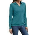 thumbnail image 3 of Womens T-Shirts Long Sleeve Banded Bottom Tops Business Casual Tops Collared V Neck Blouses Green S, 3 of 7
