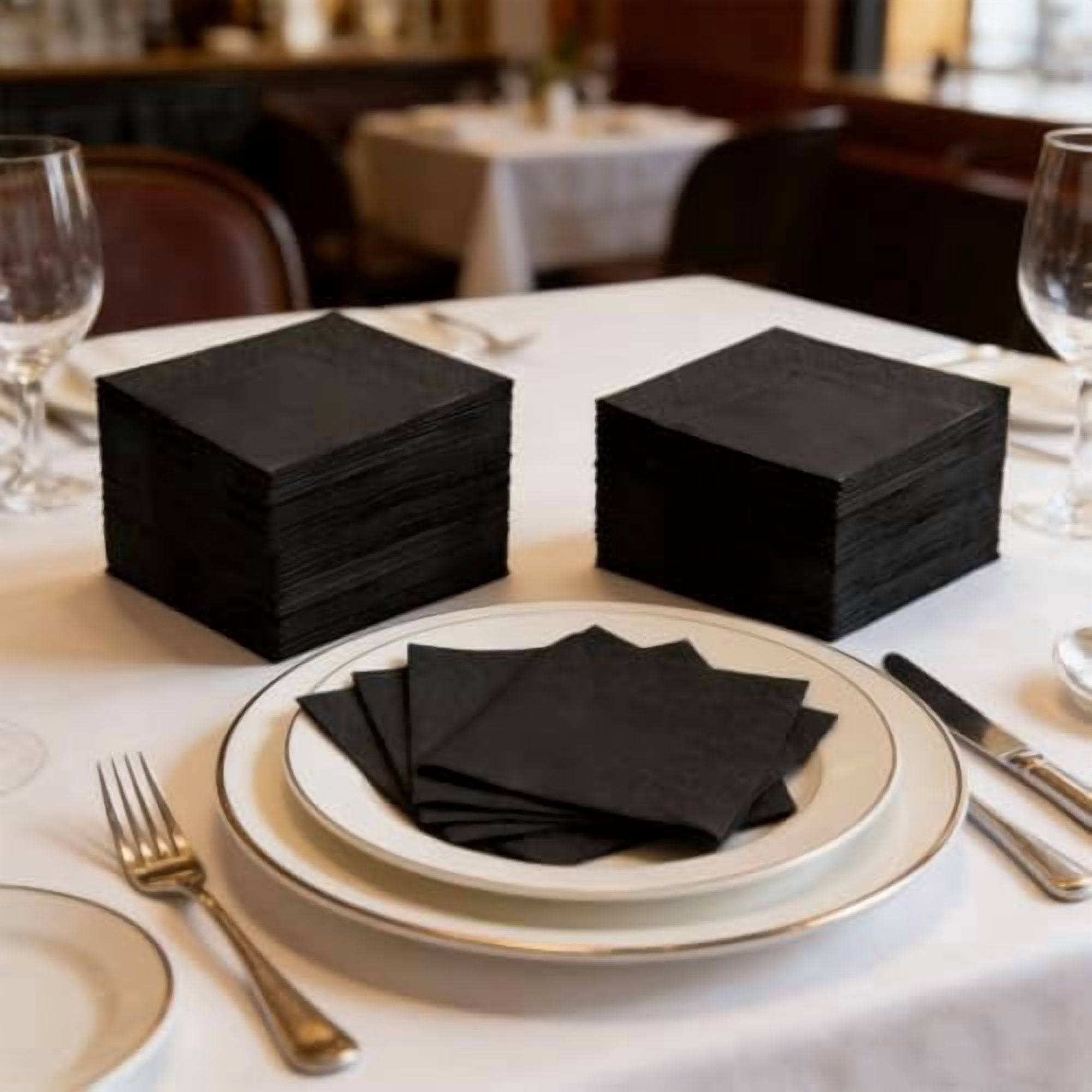 100 Pack Cocktail Napkin 2-Ply Dessert Napkins Folded 5 x 5 Inches Disposable Napkins for Dinner Wedding Birthday Party Bridal Anniversary Reception Event (100, Black)
