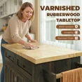 thumbnail image 3 of Kitchen Island Cart with Rubber Wood Top, Rolling Kitchen Island Table with Drawers, Adjustable Shelves, Spice Rack & Towel Rack — Brown, 3 of 6
