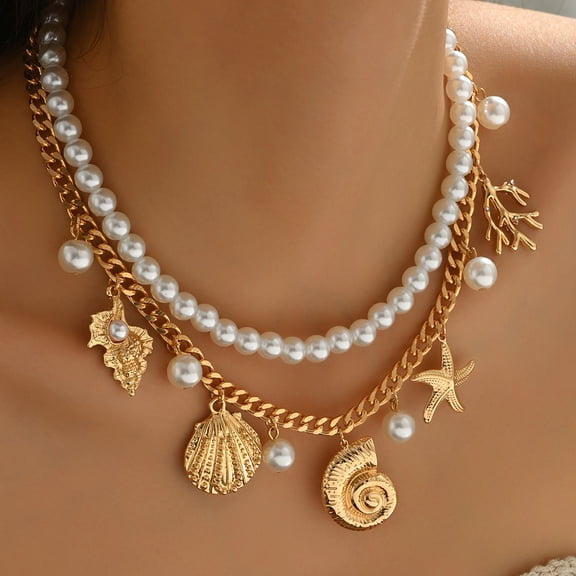 NICKSUN Summer Charms Necklace for Women Conch Seashell Starfish Pendant Choker Necklace Fashion Boho Beach Ocean Jewelry