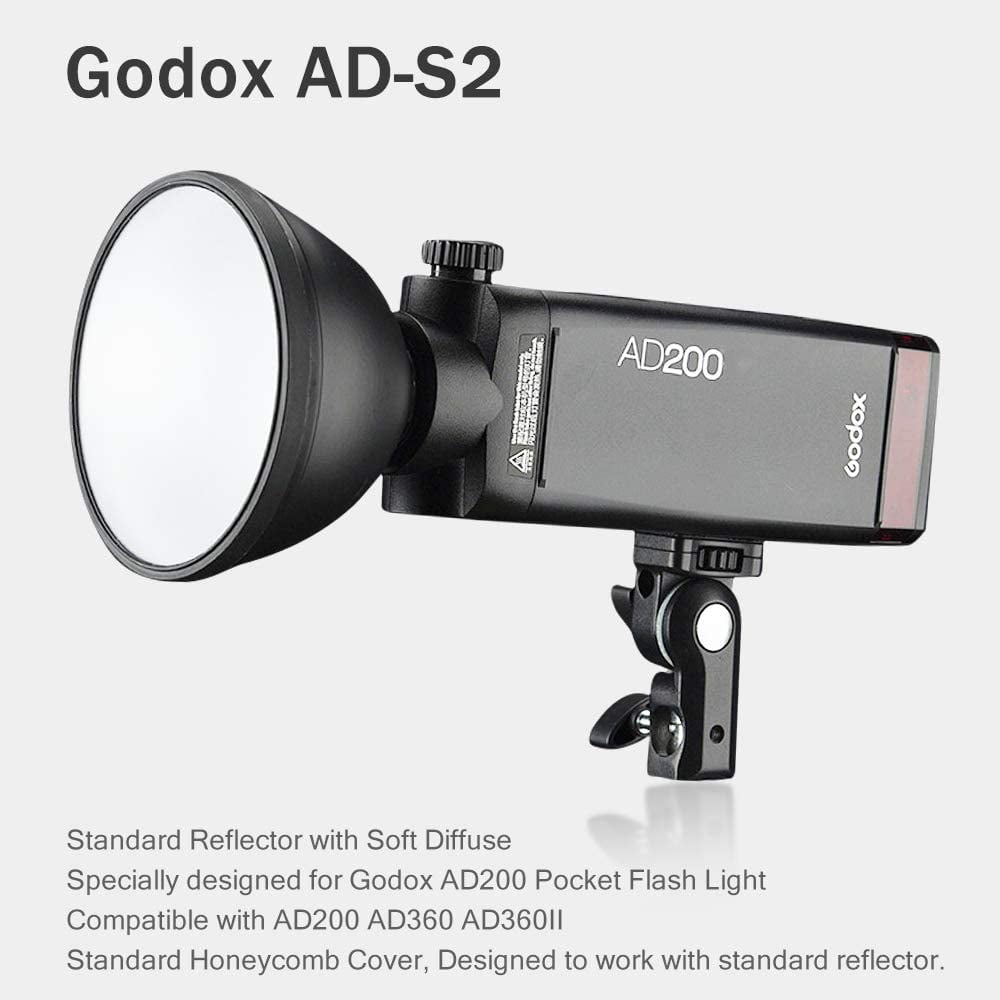 Godox AD-S2 Standard Reflector with Soft Diffuser for Godox AD200 Pro Godox AD200PRO Godox AD200 AD180 AD360 AD360II Flashes and PERGEAR Cleaning Cloth