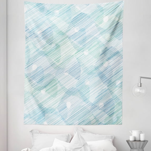 Modern Tapestry, Abstract Geometrical Futuristic Modern Image Stripes and Unknown Background, Fabric Wall Hanging Decor for Bedroom Living Room Dorm, 5 Sizes, Blue and White, by Ambesonne