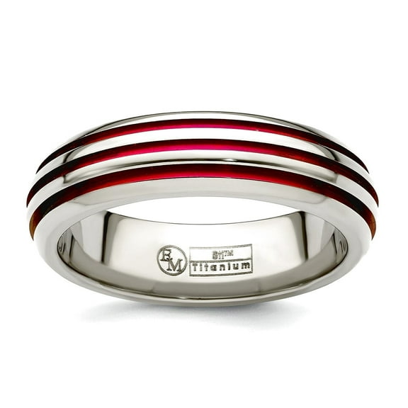 Titanium Polished Pink Anodized Triple Groove 6mm Band Size 7 Ring for Women and Men - 3.3 Grams