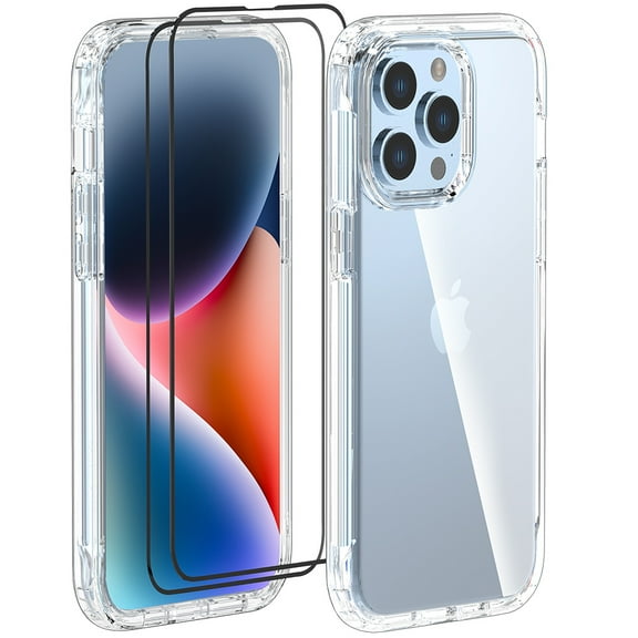 Xhy for iPhone 15 Pro Case with Screen Protector 2 in 1 Reinforced Bumper Protection Anti Scratch Transparent Shockproof Non-Yellowing Crystal Clear Case iPhone 15 Pro 6.1 inch 2023 Phone