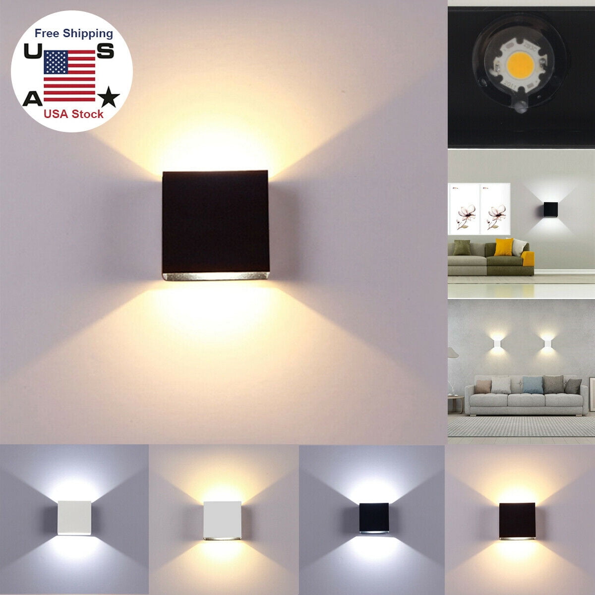 Modern LED Up Down Wall Lights Lighting Fixture Cube Sconce Lamp Indoor Outdoor