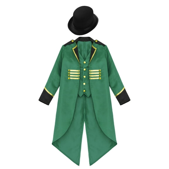 iiniim Boys Vintage Medieval Steampunk Tailcoat Jacket Gothic Victorian Renaissance Frock Coat with Hat Green 8