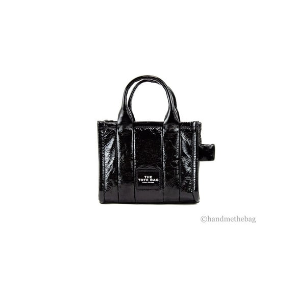 Marc Jacobs Marc Jacobs The Shiny Crinkle Micro Tote Black Leather Crossbody Bag Women's Handbag