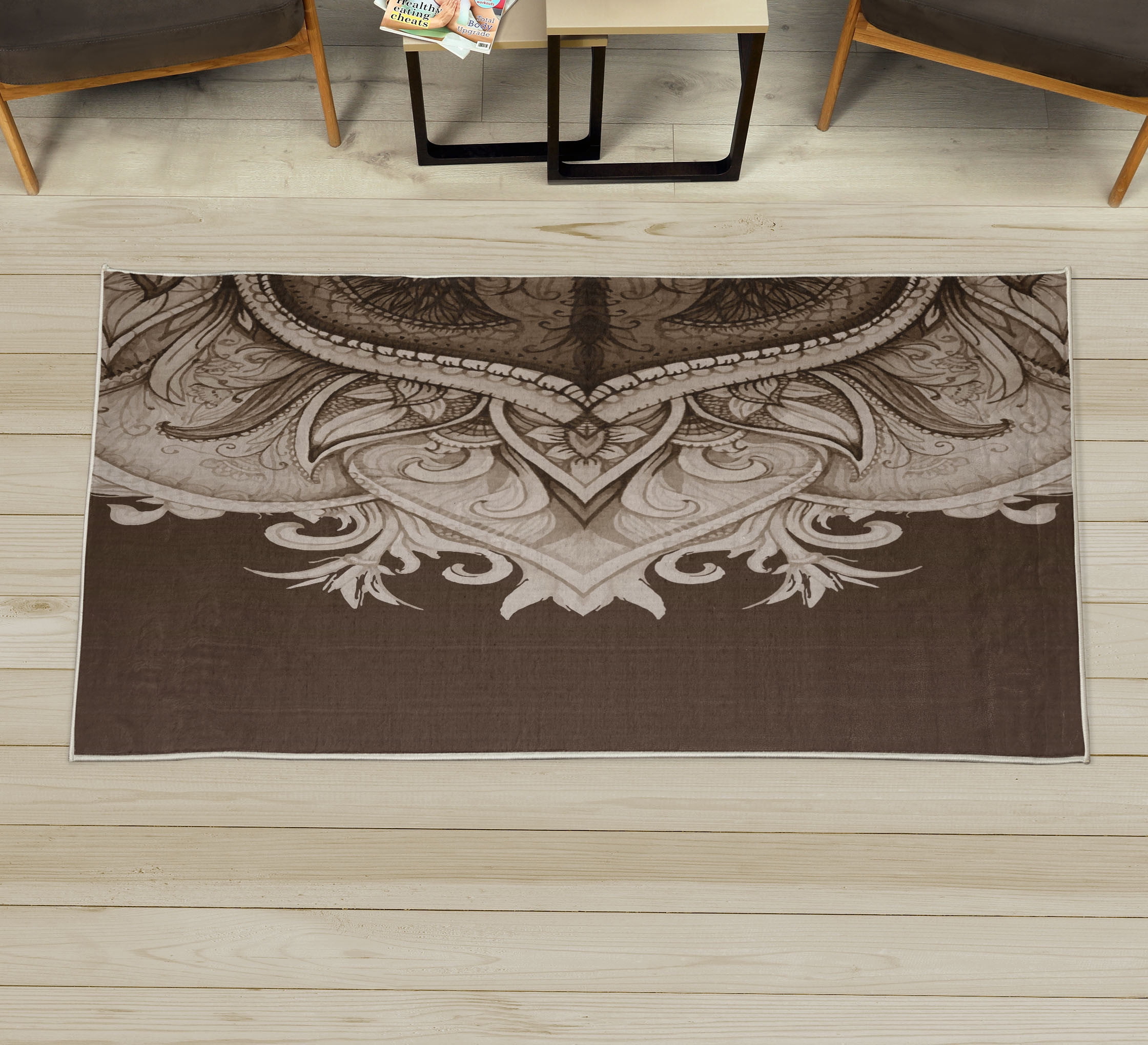 Umber Design Rug Mandala Decorative Rug, Traditional Ornamental Lace Border Swirled ...