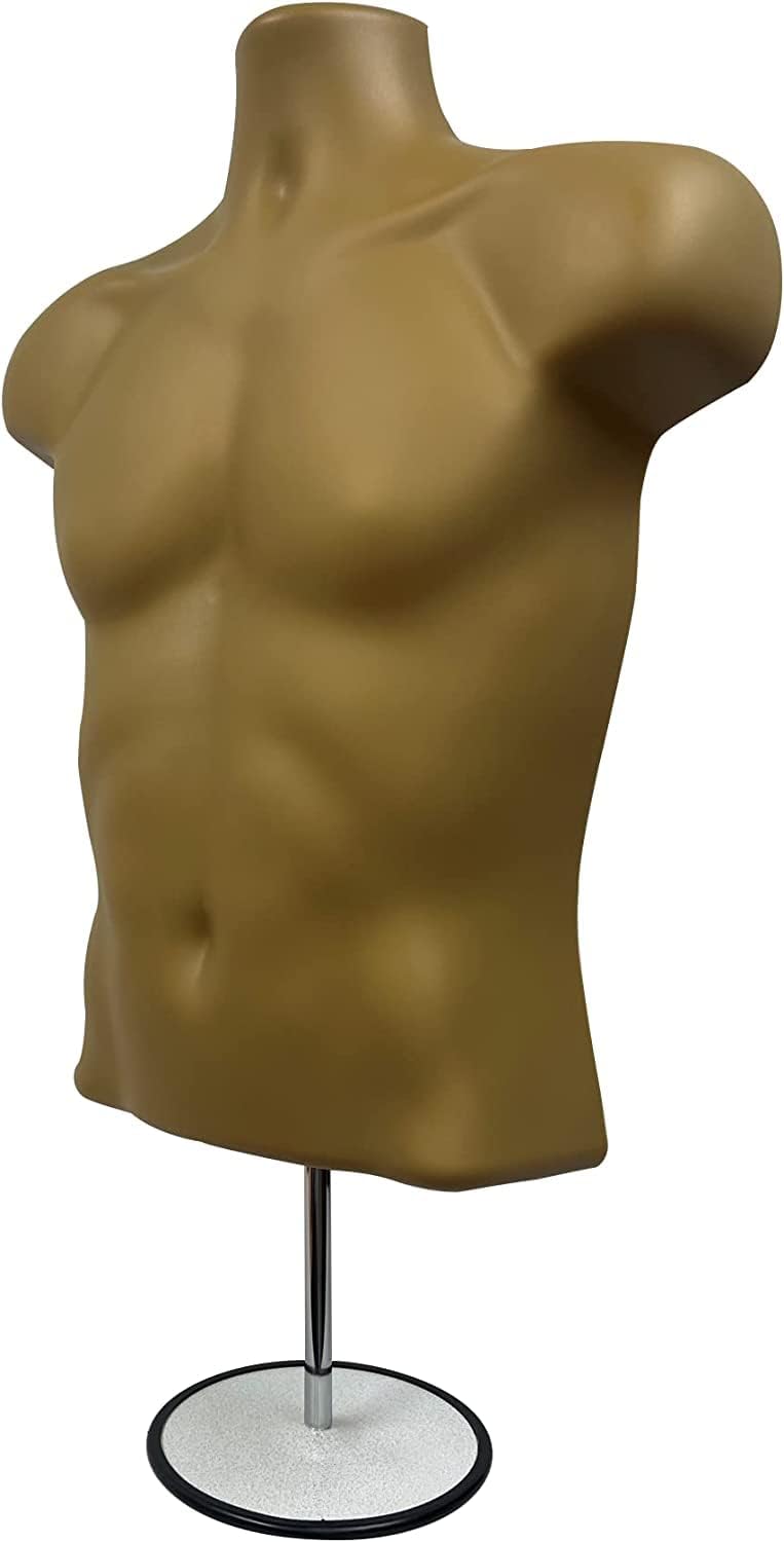 DisplayTown 2 Pack Bronze Male Mannequins Hollow Back Body Torso w/ Metal Stands with Metal Pole & Hanging Hook for Tshirt Display, S-M Sizes
