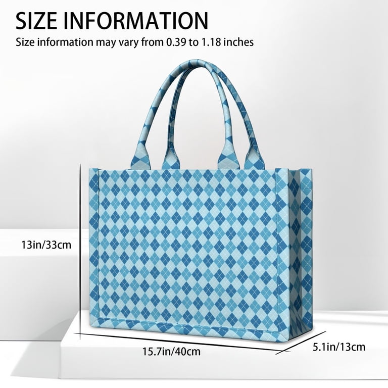 Large Capacity Tote Bag,Blue White Checkerboard Checkered Pattern