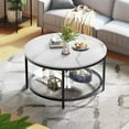 thumbnail image 3 of Dextrus 2-Tier Round Coffee Table Marble Center Cocktail Table with Storage Shelf, White & Black, 3 of 9
