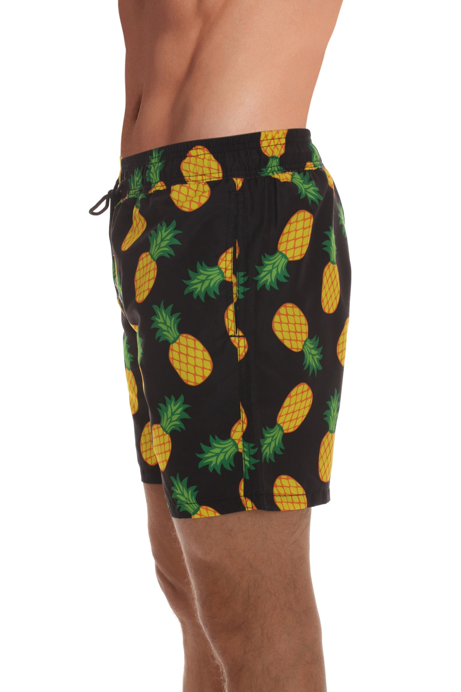 Whiskey and Oak Men’s Swimming Trunks Shorts with Pockets Quick Dry Bathing Suit (Black - Pineapples, X-Small)