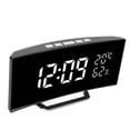 thumbnail image 4 of Reloj Digital curvo con retroiluminación de espejo LED, reloj de escritorio de 3 niveles de brillo con pantalla de temperatura y humedad, luz blanca, 4 of 14