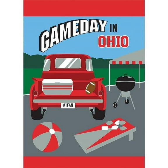 13 x 18 in. Game Day in Ohio Garden Flag - Red & Grey